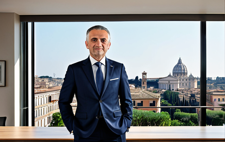 **

"A successful Italian amministratore di condominio (condominium administrator), fully clothed in a professional business suit, standing in a modern office with a view of Rome in the background, appropriate attire, safe for work, perfect anatomy, natural proportions, professional photography, high quality."

**
