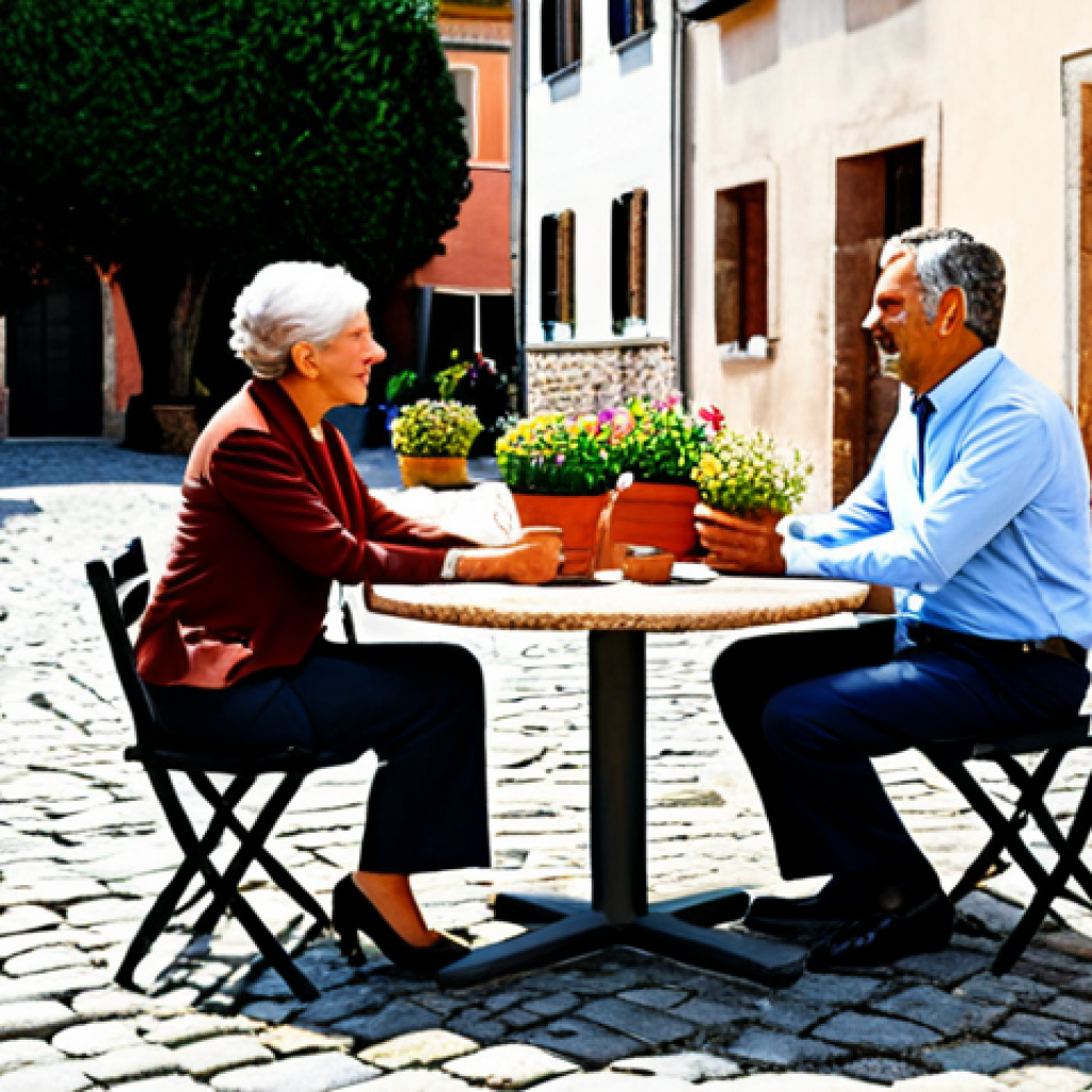 **

"A professional-looking administrator in appropriate business attire, mediating a friendly discussion between two neighbors in a sunny Italian courtyard. Cobblestone streets, terracotta pots with flowers, safe for work, fully clothed, professional, perfect anatomy, well-formed hands, natural pose, high quality."

**