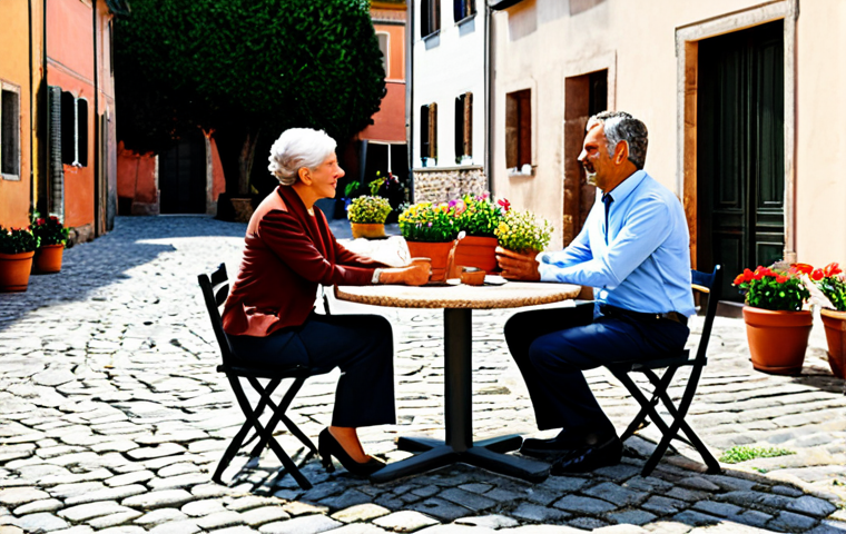 **

"A professional-looking administrator in appropriate business attire, mediating a friendly discussion between two neighbors in a sunny Italian courtyard. Cobblestone streets, terracotta pots with flowers, safe for work, fully clothed, professional, perfect anatomy, well-formed hands, natural pose, high quality."

**