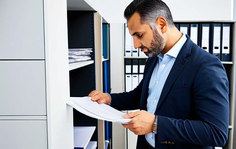 Condominium Administrator in Action**

A professional and competent male condominium administrator in a modern Italian office, reviewing documents and using a computer. He is wearing a smart-casual outfit, fully clothed, appropriate attire. The office is bright and well-organized with shelves of files. The image should convey professionalism and efficiency. Safe for work, family-friendly, perfect anatomy, correct proportions, well-formed hands, proper finger count, natural body proportions, professional.

**