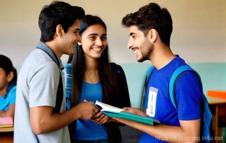 공공관리사 시험 대비를 위한 스터디 그룹 운영 사례 - **Prompt:** "Three focused Italian students, one man and two women, are effectively utilizing digita...