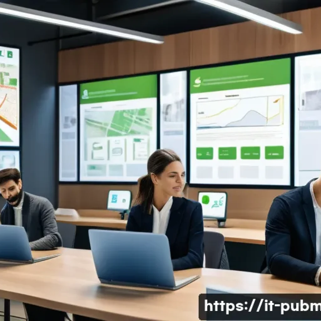 공공관리사로 전환 가능한 직무 - A modern public service management office scene in an Italian city, featuring diverse professionals ...