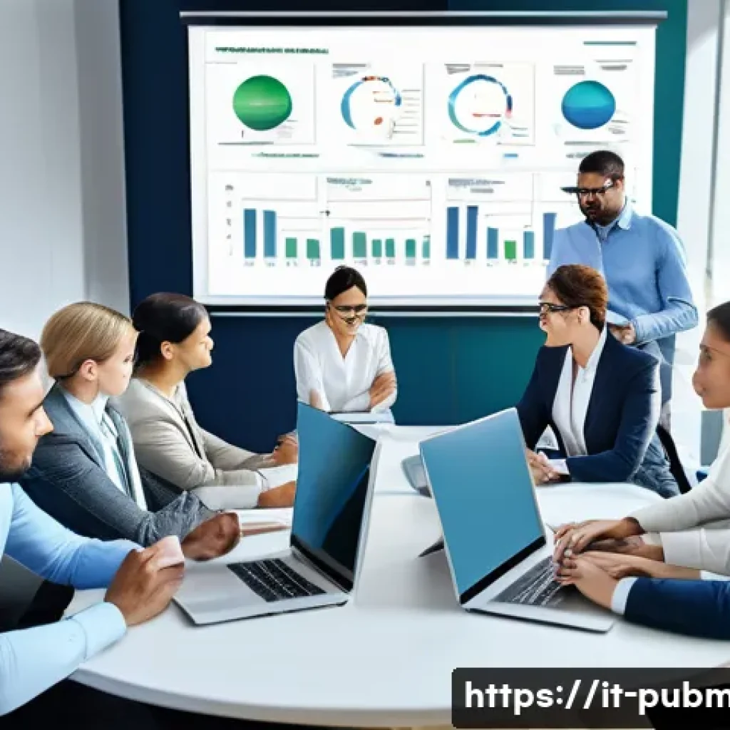 공공관리사 관련 국제 자격증 소개 - A professional office environment depicting a diverse group of public administration workers engaged...