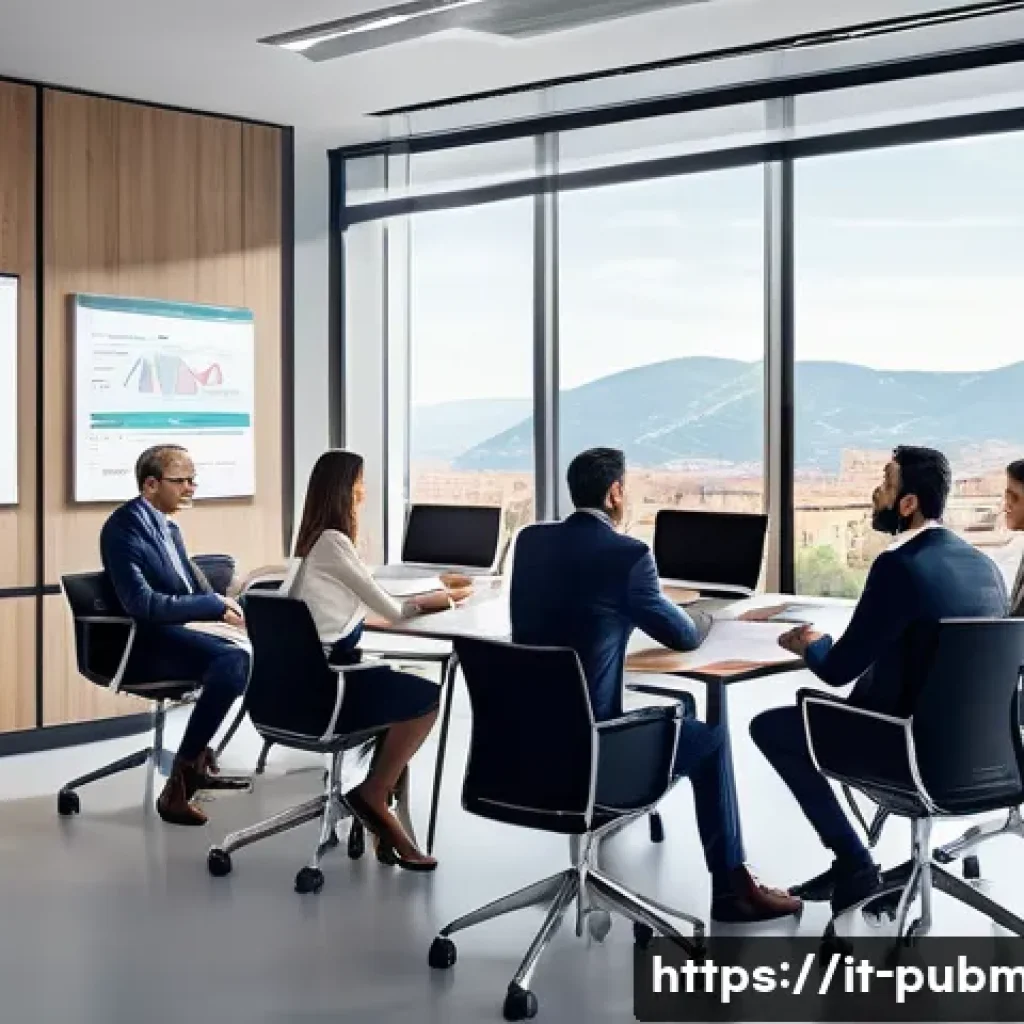 공공관리사 최신 기출문제 리뷰 - A modern Italian public administration office scene, showing a diverse group of professionals in bus...