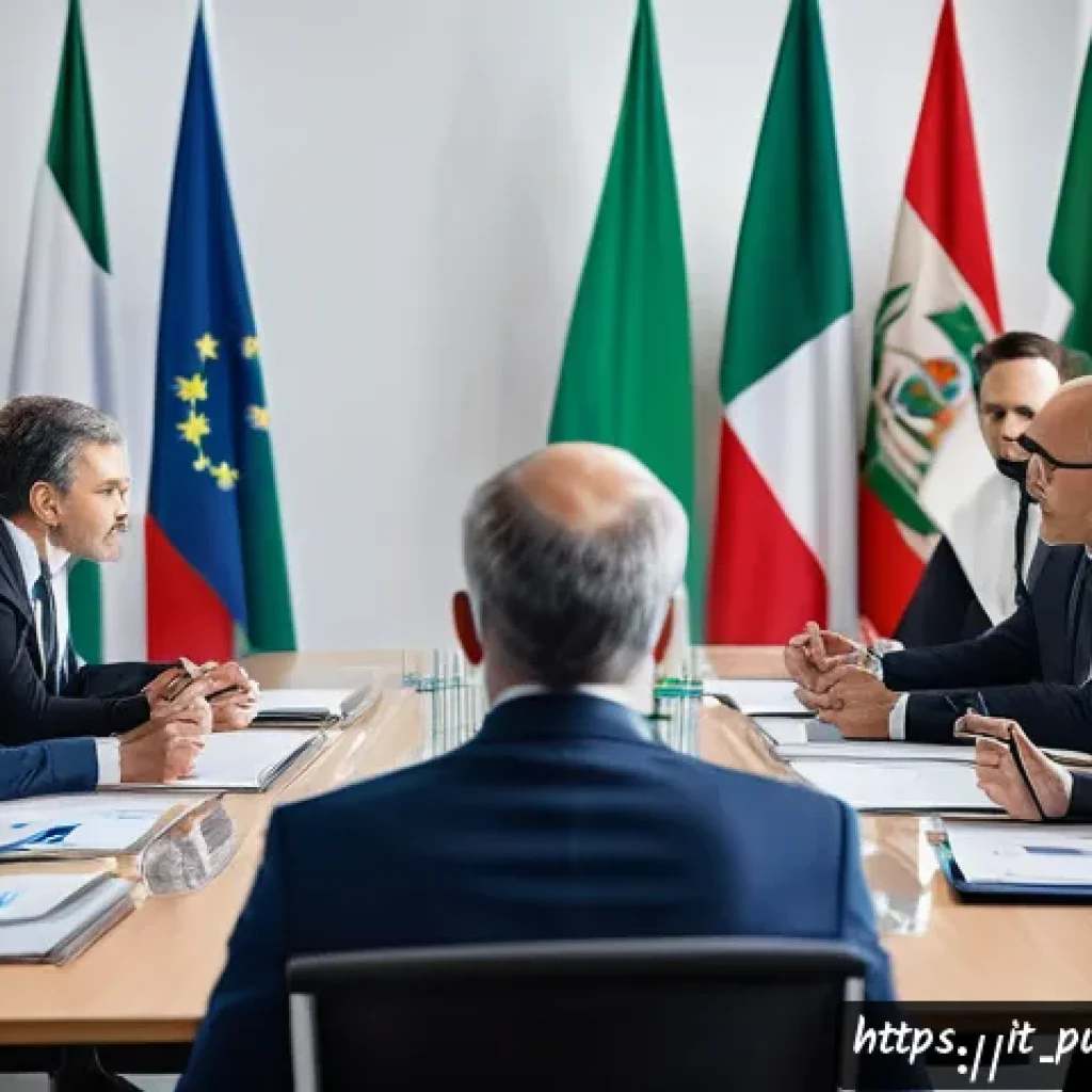 공공관리사 관련 업무와 직무의 차이 - A modern Italian public administration office scene showing a diverse group of professionals in busi...