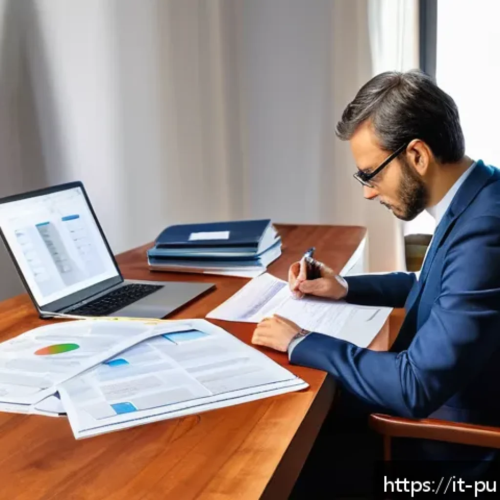 공공관리사 채용 공고 분석 - A professional Italian public manager studying attentively at a wooden desk covered with official do...