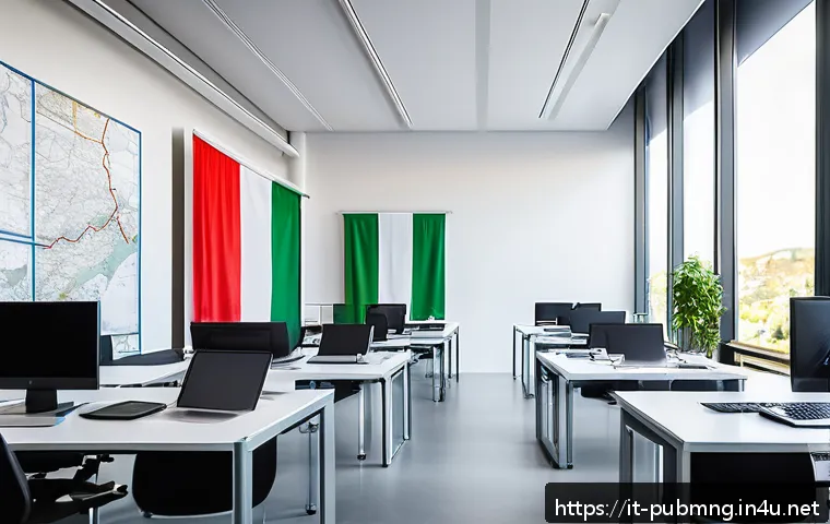 공공관리사 직무에서의 커리어 개발 방향 - A modern public administration office scene in Italy, showcasing diverse professionals in business c...